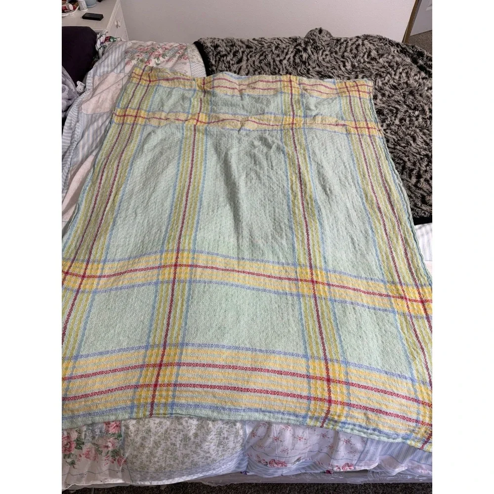 Vintage Pastel Soft Woven Tablecloth With 6 Napkins Summer Colors 60
